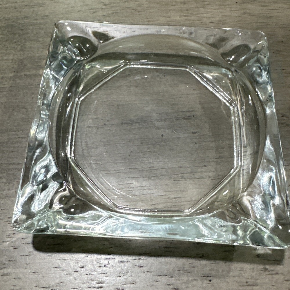 Clear Glass Small Ashtray Vintage MCM 3.5" Square Top Octagon Bottom